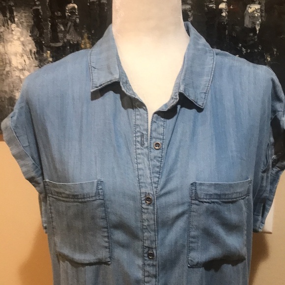 Becool Short Cuffed Sleeved Metal Button Front with Chest Pockets Top-L - Picture 5 of 6